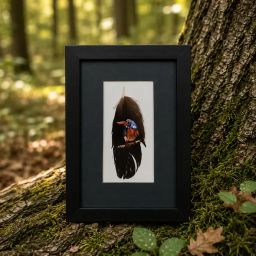 Hand Painted Feather Art –Eco Friendly Sustainable Gift–   Framed Miniature Painting  by The Creator