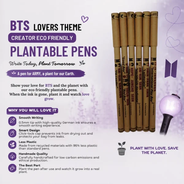 Creator Eco-Friendly Plantable Pens (Pack of 6) - BTS Lovers K-pop Theme